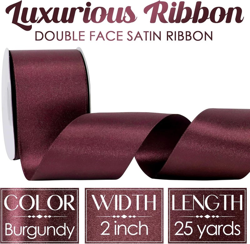 Meedee Satin Ribbon 2 inch Wide Double Faced Burgundy Ribbon for Christmas Tree, Crafts, Weddings, Flower Bouquet - Image 2